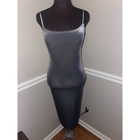 Reformation Merel Velvet Midi Slip Dress Silver Small Romantic Preppy Dainty - Picture 2 of 5